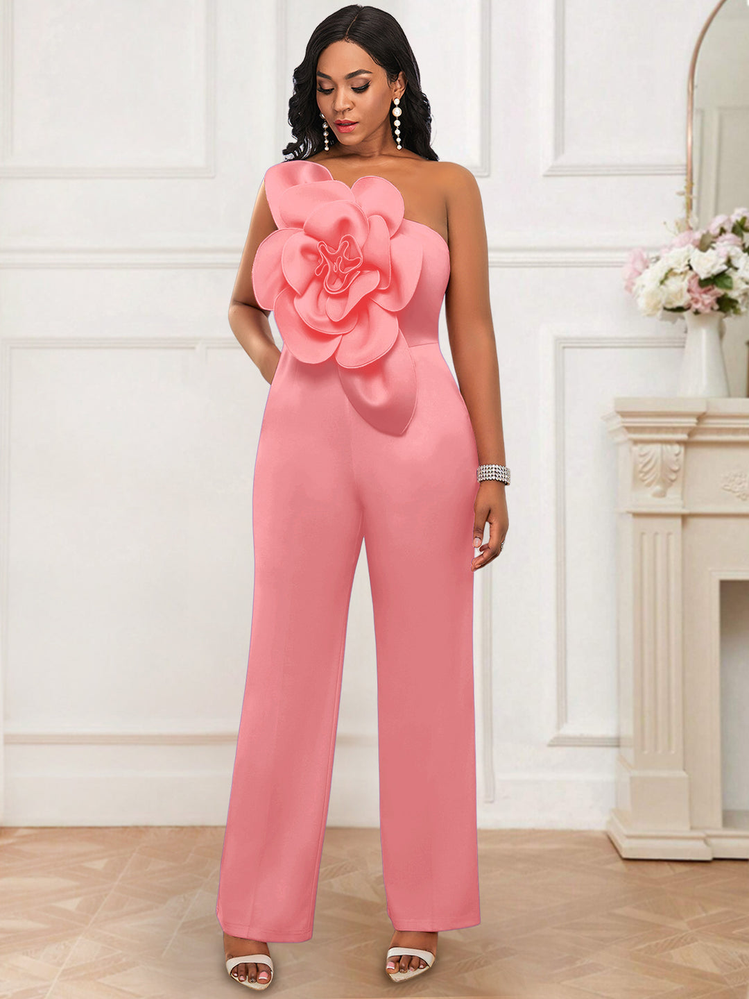 Damen Eleganter Jumpsuit mit floralen Applikationen Drune