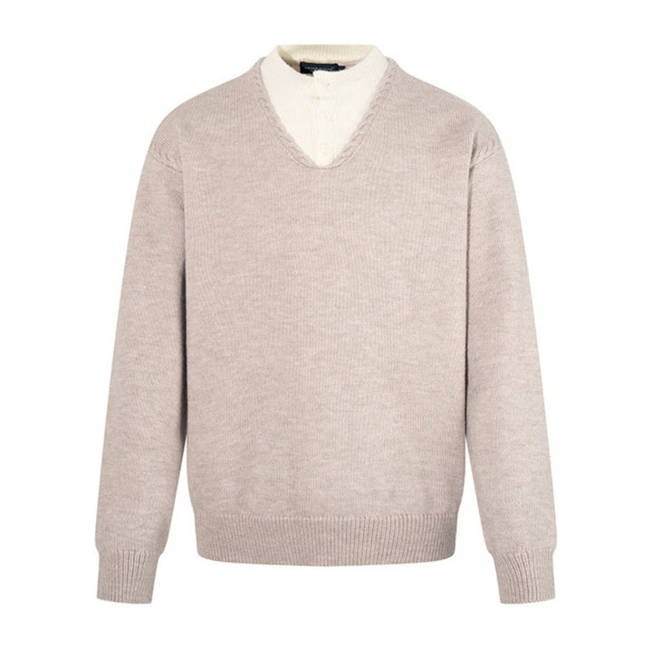 Herren Feiner V-Ausschnitt-Pullover mit Lagenoptik und Stehkragen-Innenteil Drune