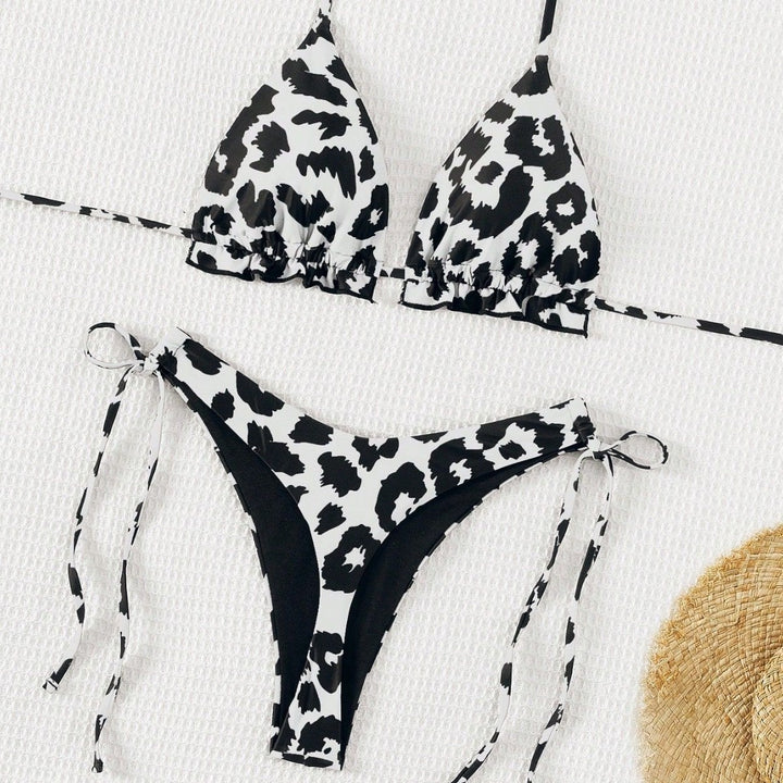 Damen Triangel-Bikini mit tiefem Ausschnitt und verstellbaren Bindebändern Drune