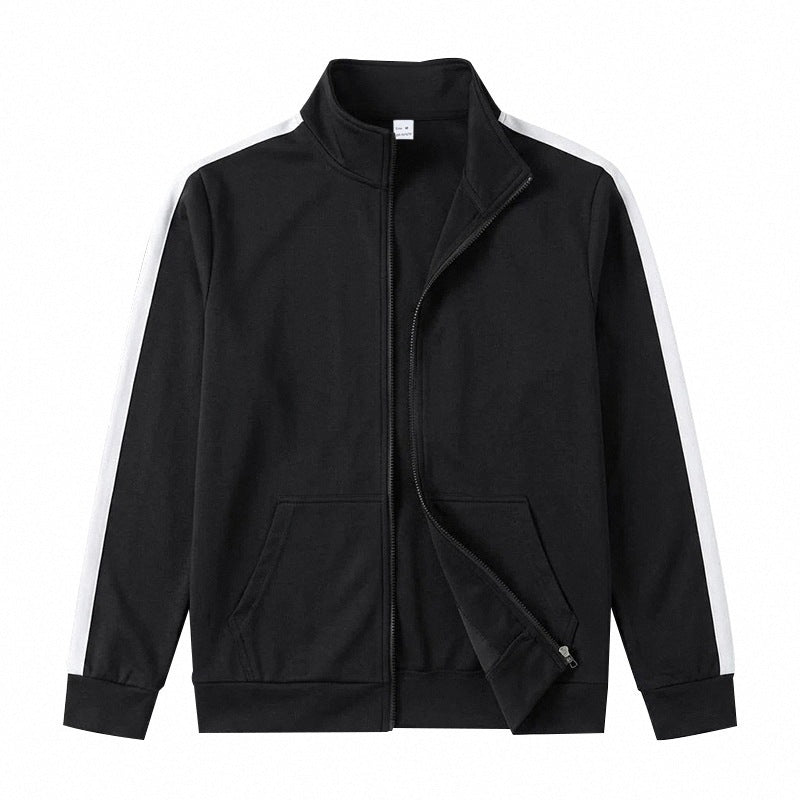 Herren Retro Trackjacke mit Stehkragen, Kontraststreifen und Kängurutasche Drune