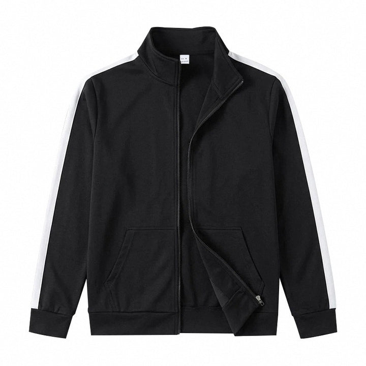 Herren Retro Trackjacke mit Stehkragen, Kontraststreifen und Kängurutasche Drune