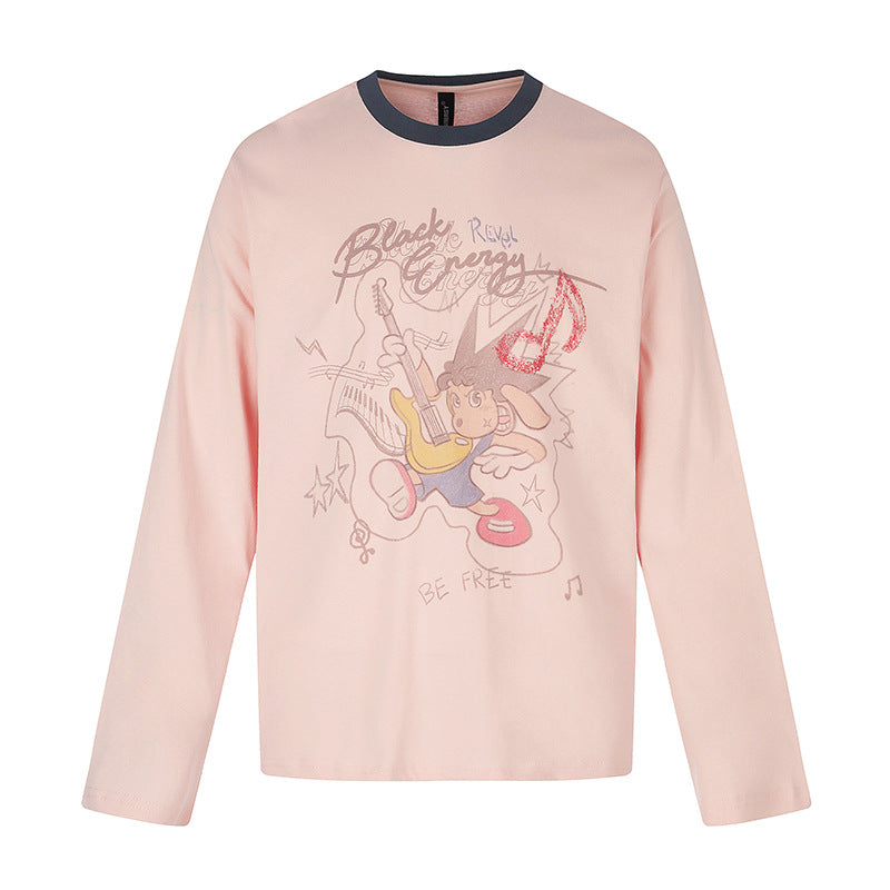Damen Langarmshirt mit Comic-Gitarrenprint, Glitzerdetail und Kontrastkragen Drune