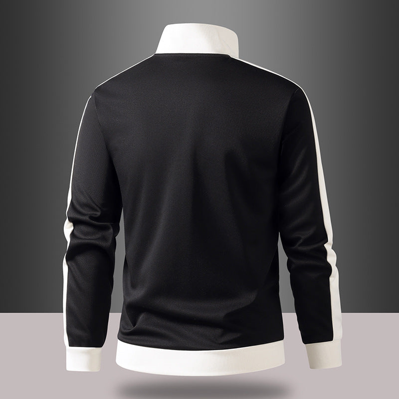 Herren retro Trainingsjacke mit Stehkragen, Kontraststreifen und sichtbarem Reißverschluss Drune