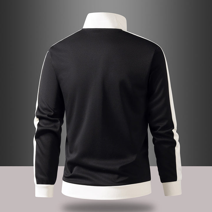 Herren retro Trainingsjacke mit Stehkragen, Kontraststreifen und sichtbarem Reißverschluss Drune