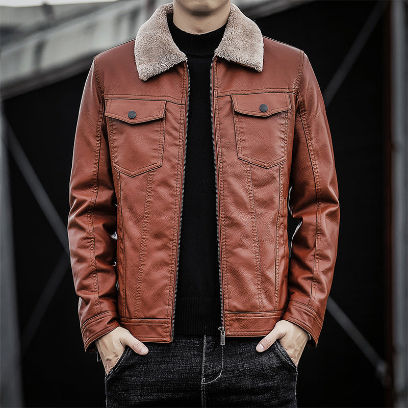 Herren Pilotenblouson aus Lederoptik mit Teddykragen und Utility‑Details Drune