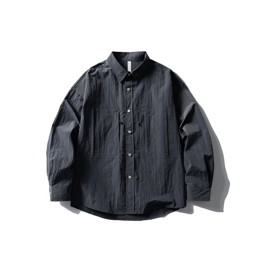 Herren Oversize Utility-Hemdjacke aus Ripstop mit Druckknopfblende und aufgesetzten Taschen Drune