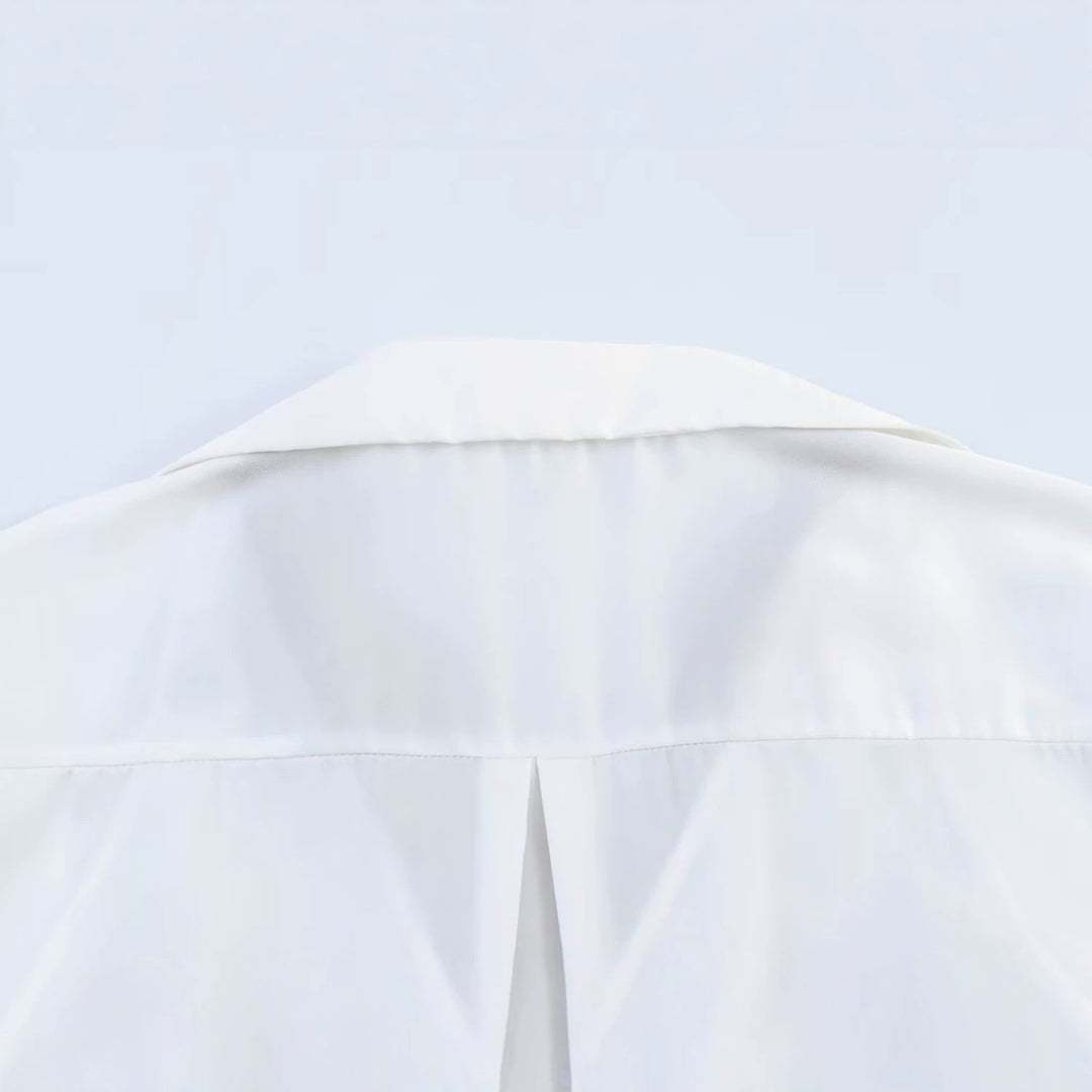 Damen Seidige Oversize-Bluse mit Spitzeneinsatz und Hemdkragen Drune