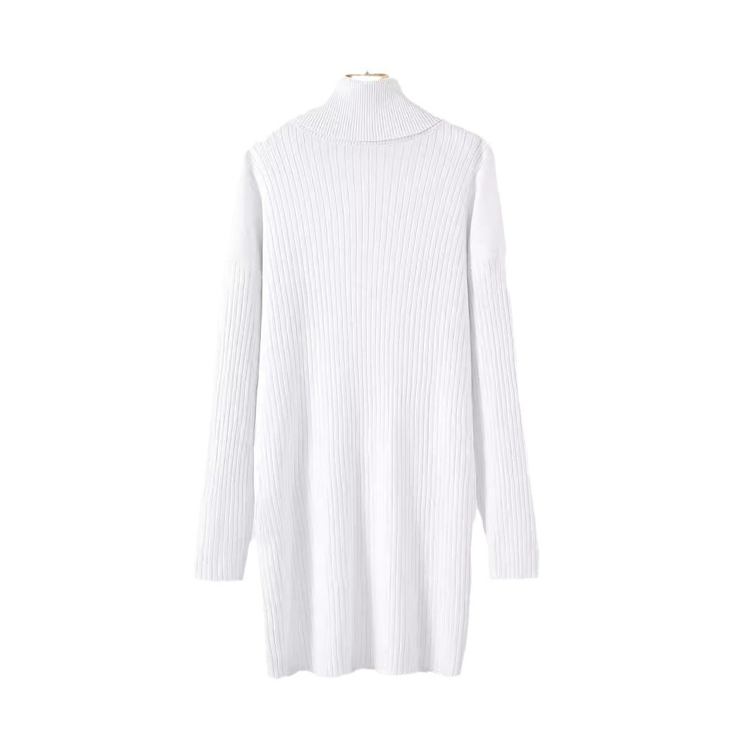 Damen Strickkleid mit hohem Kragen und feinem Rippenmuster Drune