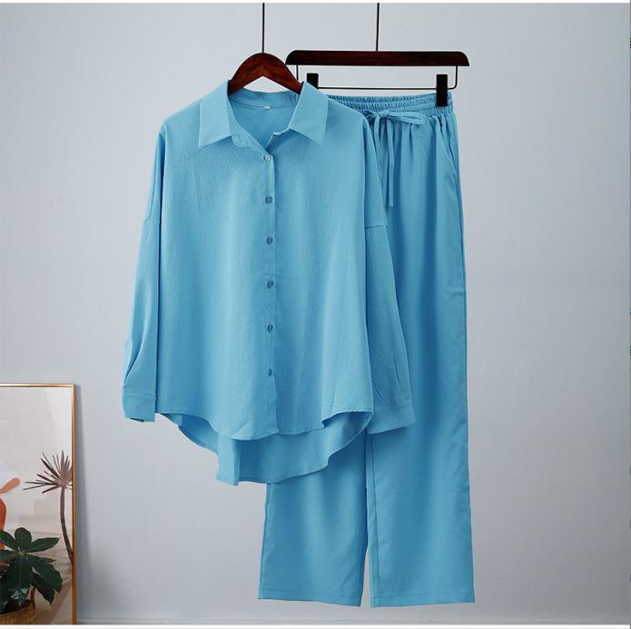 Damen nan lockeres zweiteiliges Lounge-Set mit Oversize-Hemd und elastischer Bundhose Drune