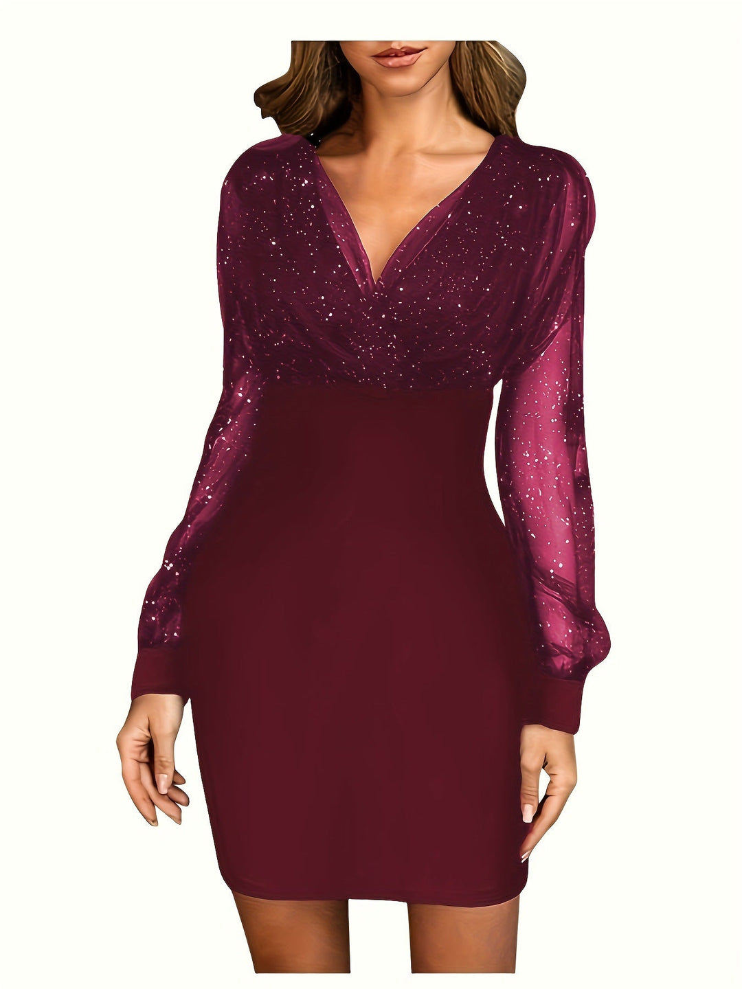 Damen Glitzerndes Cocktailkleid mit transparenten Ärmeln Drune