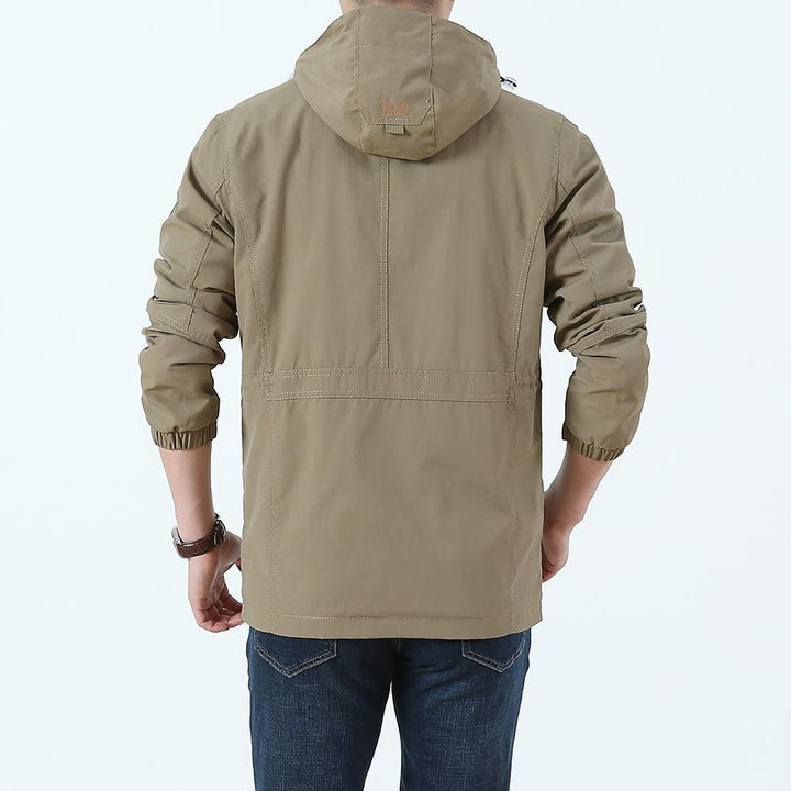 Herren Utility-Fieldjacke mit Kapuze, Multifunktionstaschen und Taillenzug Drune