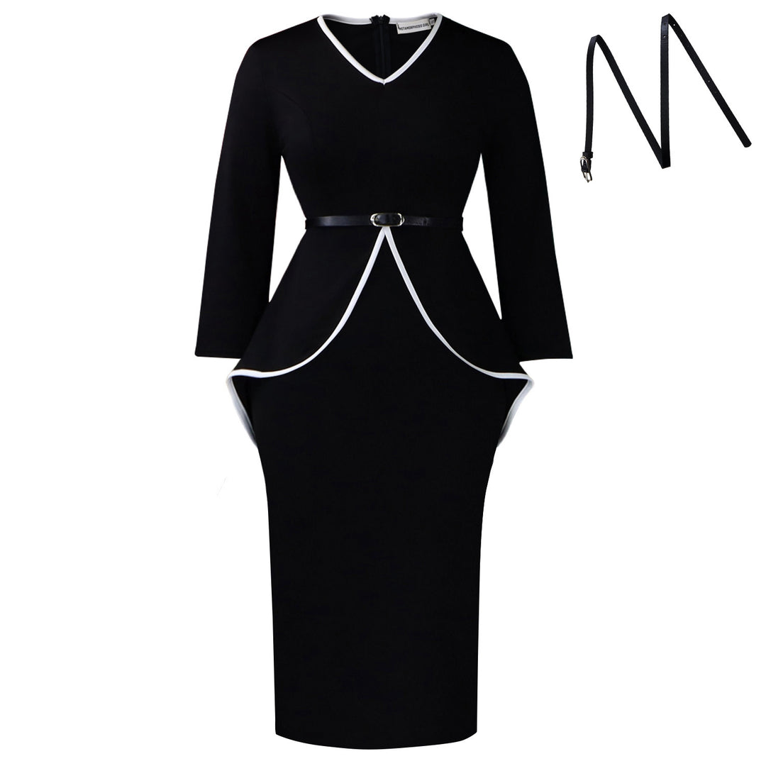 Damen Etuikleid mit modernem Peplum-Design und Taillengürtel Drune