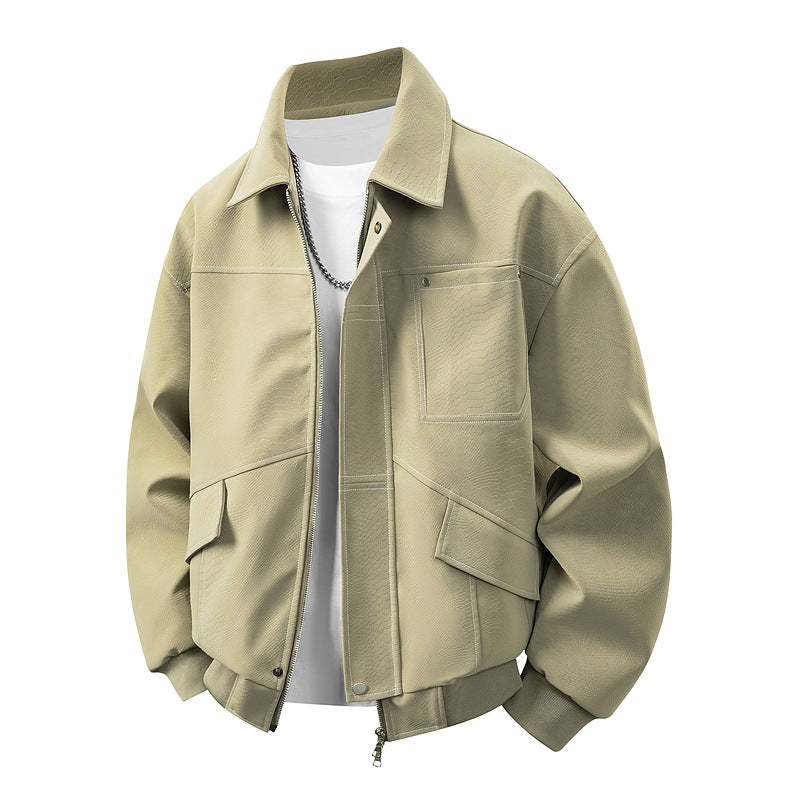 Herren Boxige Utility-Bomberjacke mit aufgesetzten Pattentaschen, verdecktem Zwei-Wege-Reißverschluss & strukturierter Canvas-Optik Drune