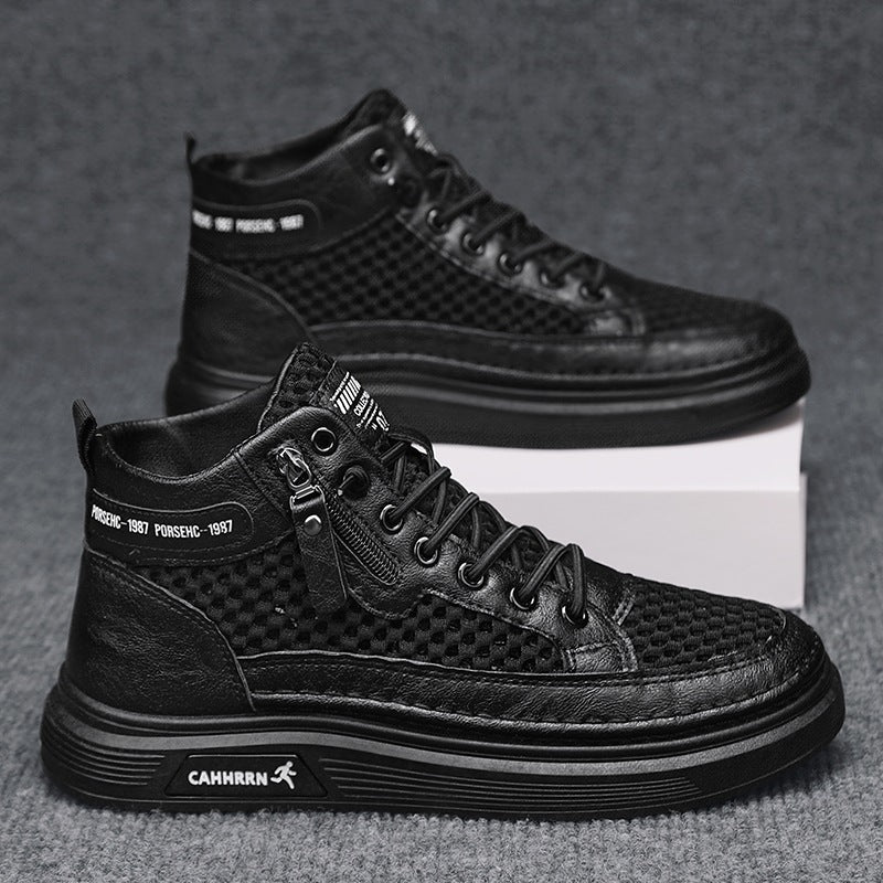 Herren High-Top Sneaker mit luftiger Mesh-Perforation, seitlichem Reißverschluss und dicker Profilsohle Drune