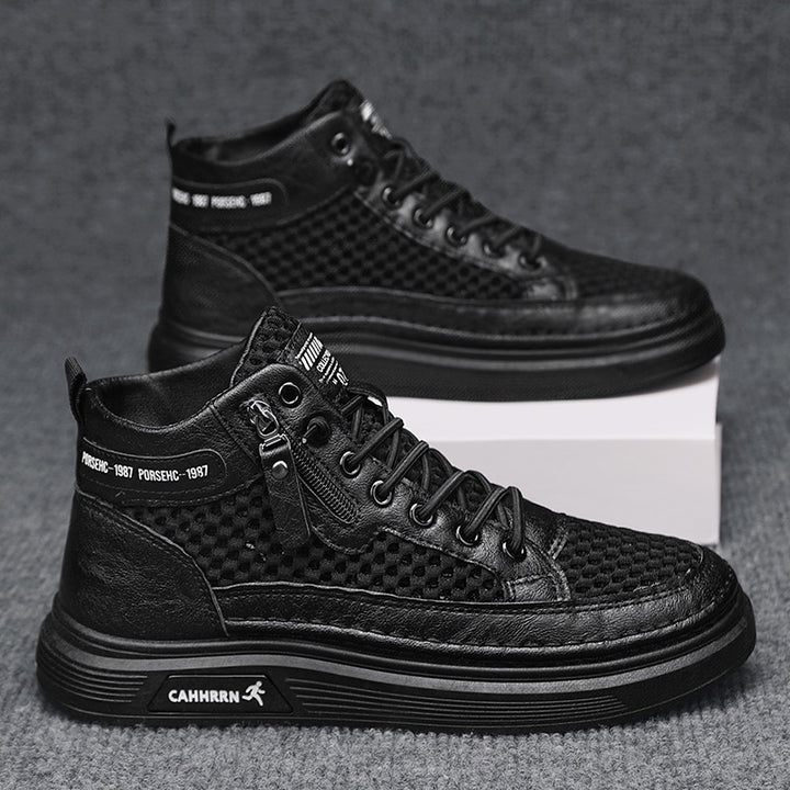 Herren High-Top Sneaker mit luftiger Mesh-Perforation, seitlichem Reißverschluss und dicker Profilsohle Drune