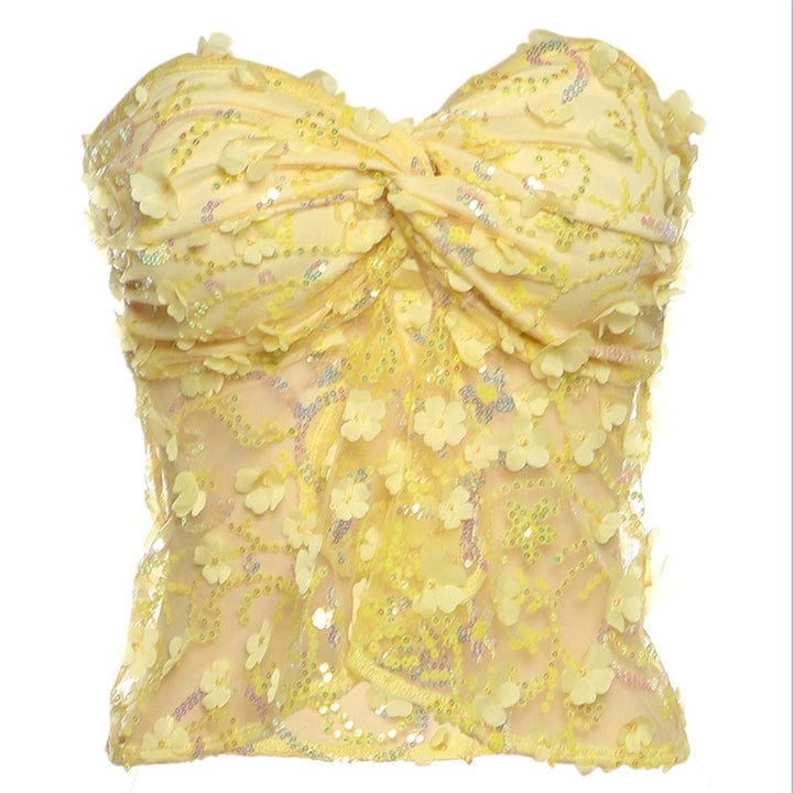 Damen Elegantes Oberteil mit floralen Applikationen Drune