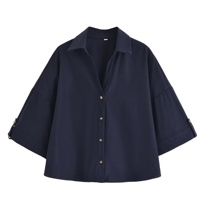 Damen Oversize-Hemdbluse mit dreiviertel-Ärmeln und Manschetten Drune