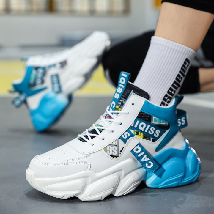 Herren futuristische High-Top Plateausneaker mit gemustertem Textil-Mix, gepolstertem Knöchelkragen und skulpturierter EVA-Sohle Drune