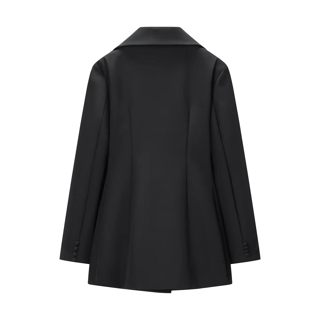 Damen nan taillierter Double-Breasted Blazer mit weitem Revers und Pattentaschen Drune