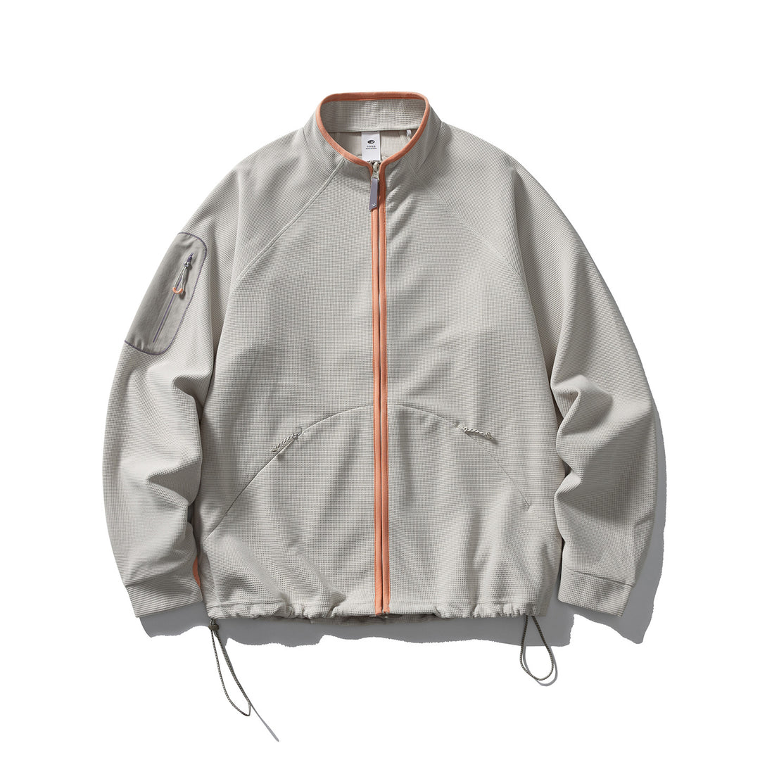 Unisex Struktur-Fleecejacke mit Reißverschluss, Ärmeltasche und Kordelzug Drune