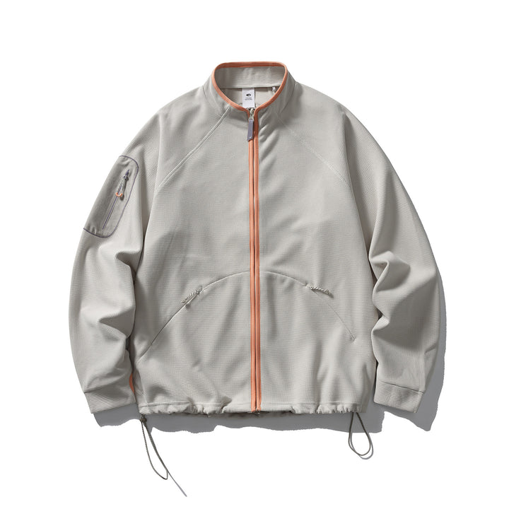 Unisex Struktur-Fleecejacke mit Reißverschluss, Ärmeltasche und Kordelzug Drune
