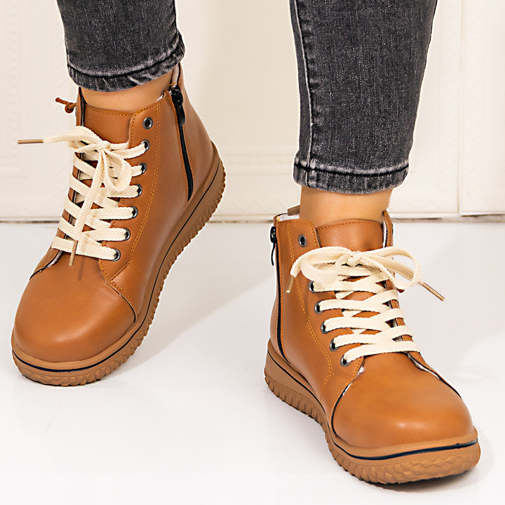 Damen gefütterte Schnür-Stiefelette mit seitlichem Reißverschluss und profilierter Gummisohle Drune
