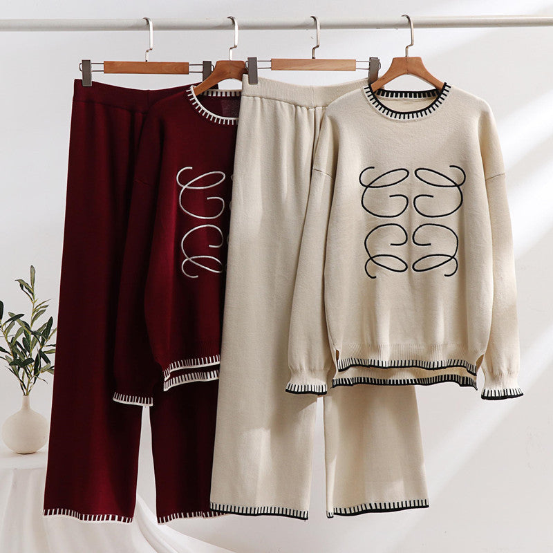 Damen gemütliches Sweatset mit grafischem Design und eleganten Kontrastdetails Drune