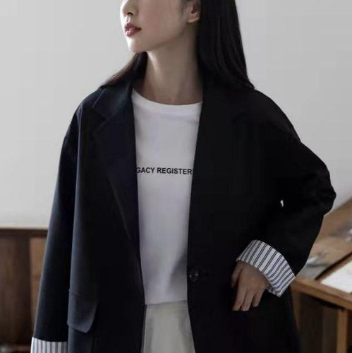 Damen lässiger Longline-Blazer mit klassischen Revers Drune