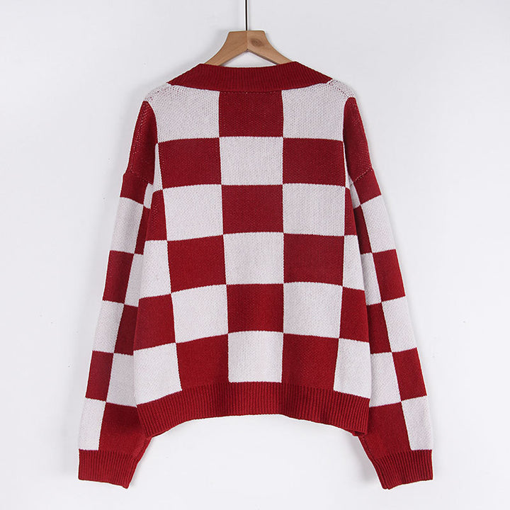 Damen Strickjacke im modernen Karomuster Drune