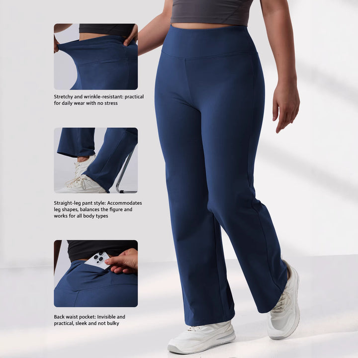 Damen High-Waist Bootcut-Yogahose mit formender Rückenpasse und weitem Bein Drune