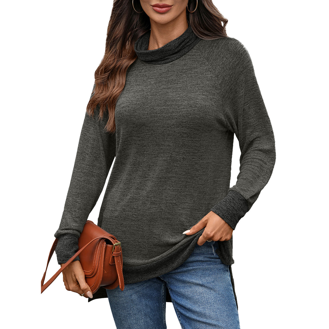 Damen lässiger Pullover mit stehendem Kragen und seitlichen Schlitzen Drune