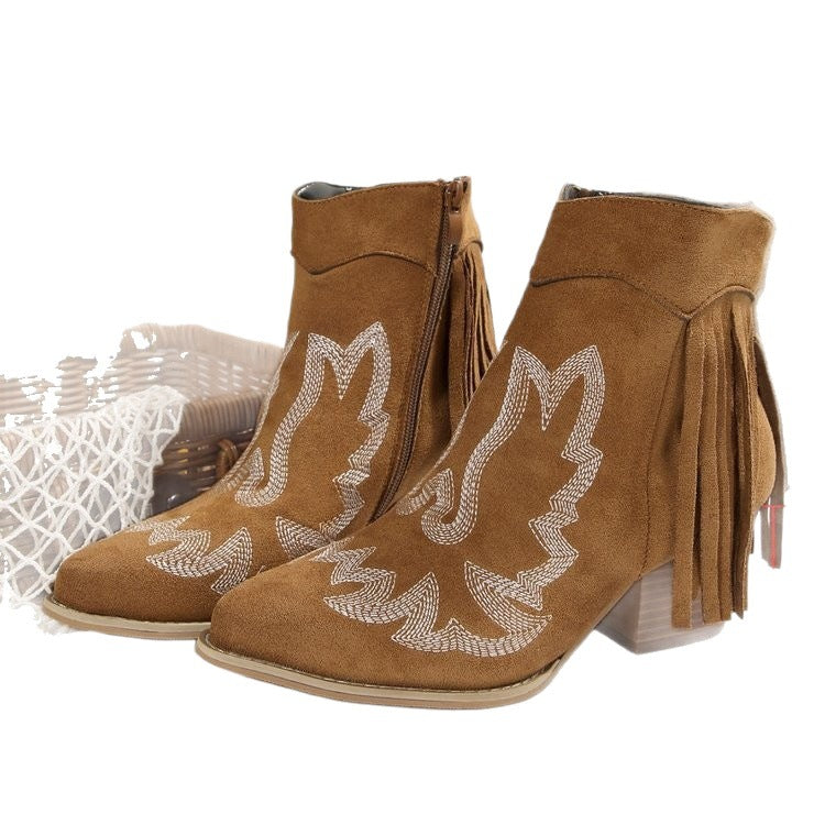 Damen Modische Ankle-Stiefel mit fransigem Detail und stilvollem Musterdruck Drune