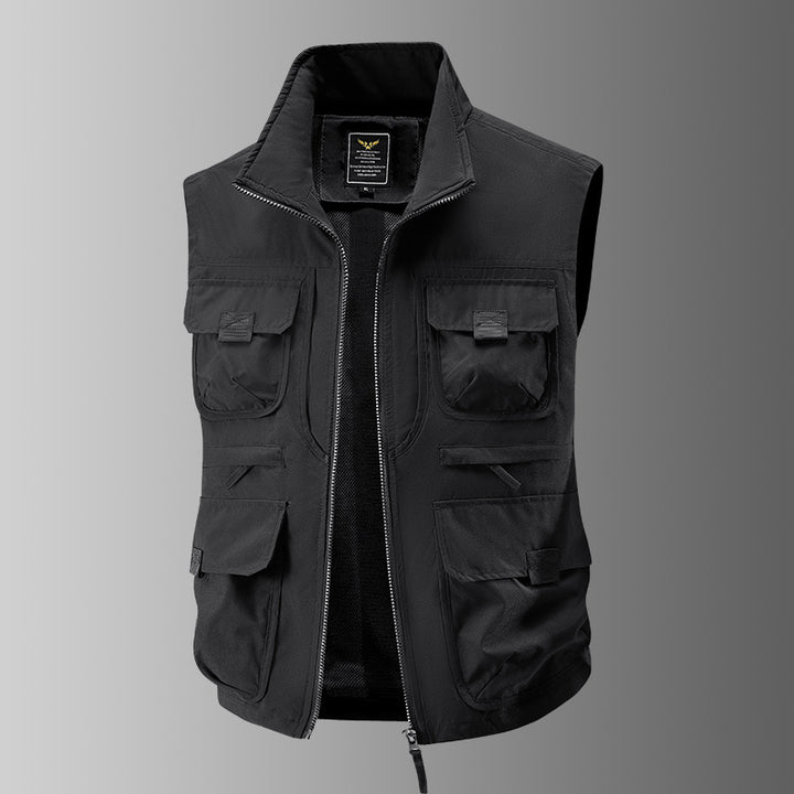 Herren Outdoor-Utilityweste mit Mehrfach-Taschen, verstärkten Einsätzen und Frontreißverschluss Drune