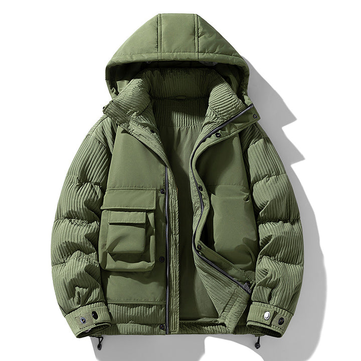 Herren Gepolsterte Winterjacke mit Kapuze, gesteppte Ärmel und Cargo-Taschen Drune