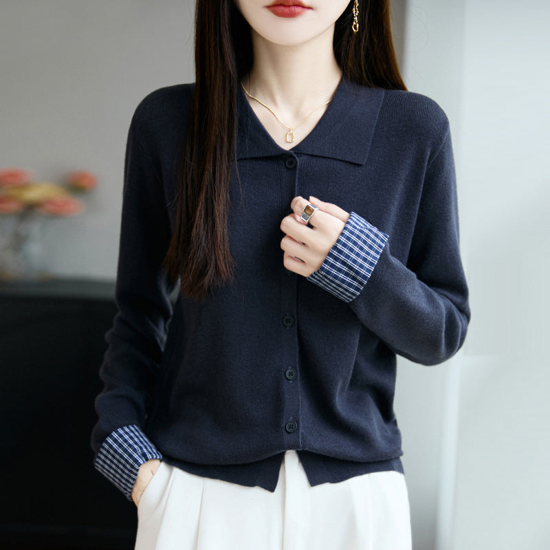Damen Leichter Feinstrick-Cardigan mit breitem Hemdkragen und Frontknopfleiste Drune