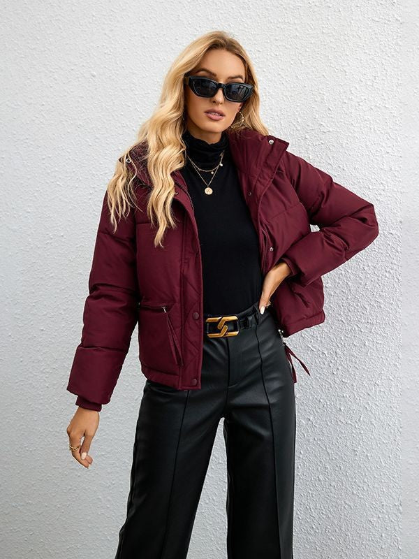 Damen nan kurze gesteppte Daunenoptik-Steppjacke mit hohem Stehkragen, Kordelzug und Ziptaschen Drune