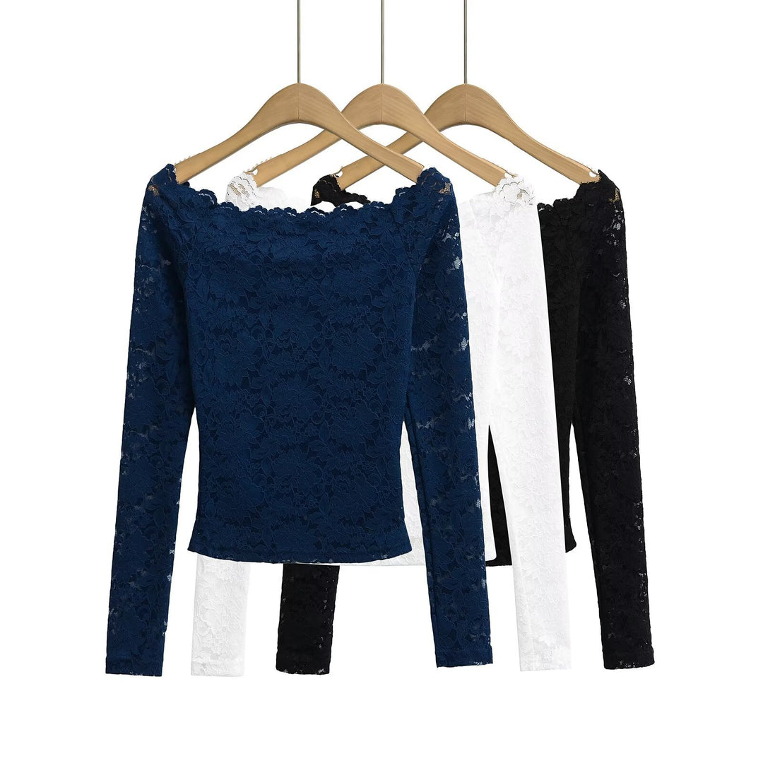 Damen Spitzenoberteil mit schickem Off-Shoulder-Ausschnitt Drune