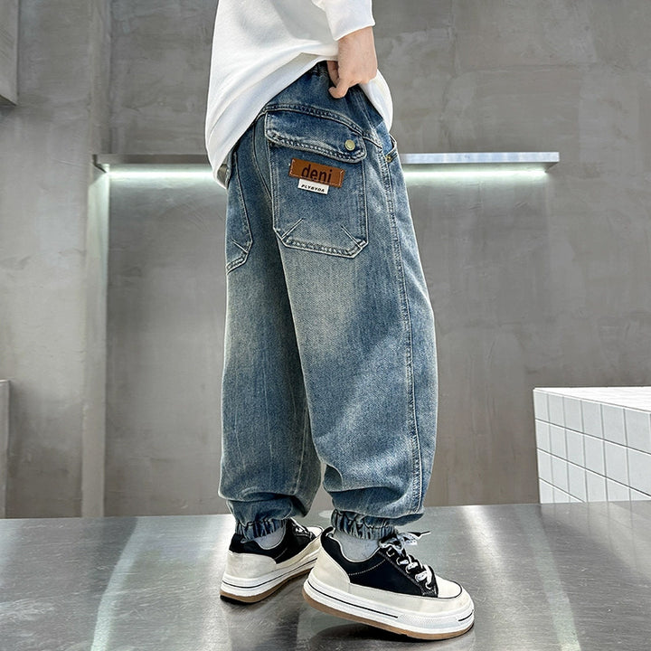 Unisex lässige Denim-Hose mit elastischem Bund Drune