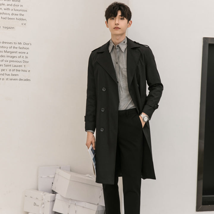 Herren Wasserabweisender Trenchcoat mit Doppelreihe, klassischem Revers und Taillengürtel Drune