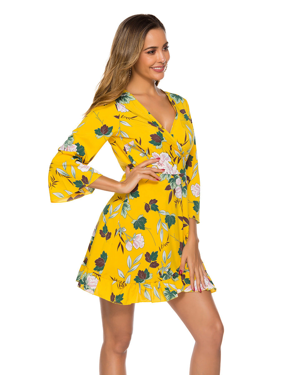 Damen Sommerliches Minikleid mit fließendem Schnitt und voluminösen Ärmeln Drune