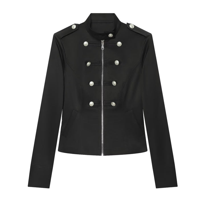 Damen Militärisch inspirierte Kurzjacke mit Reißverschluss und Zierknöpfen Drune