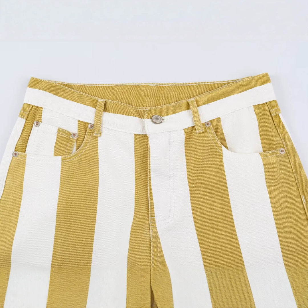 Damen Taillenhohe Culotte-Hose mit breiten Streifen und weitem Bein Drune
