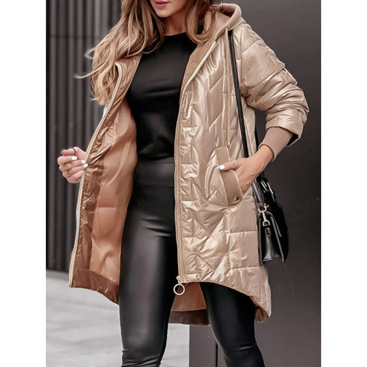 Damen Lässige Steppjacke mit Kapuze und großen Taschen Drune