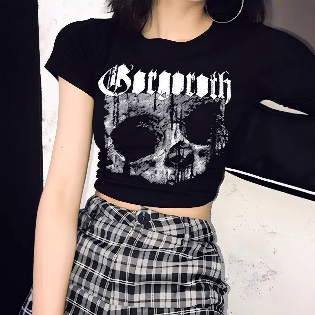 Damen Crop-T-Shirt mit einzigartigem Totenkopf-Design Drune