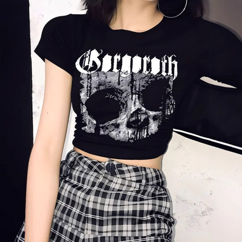 Damen Crop-T-Shirt mit einzigartigem Totenkopf-Design Drune
