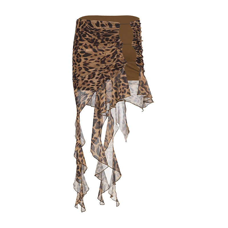 Damen elegante Rüschenshorts im Leopardenmuster Drune