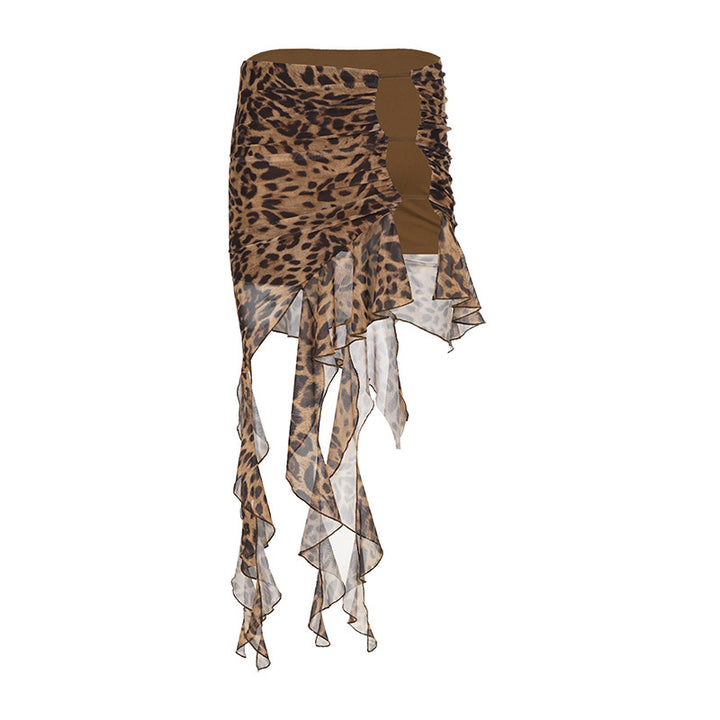 Damen elegante Rüschenshorts im Leopardenmuster Drune