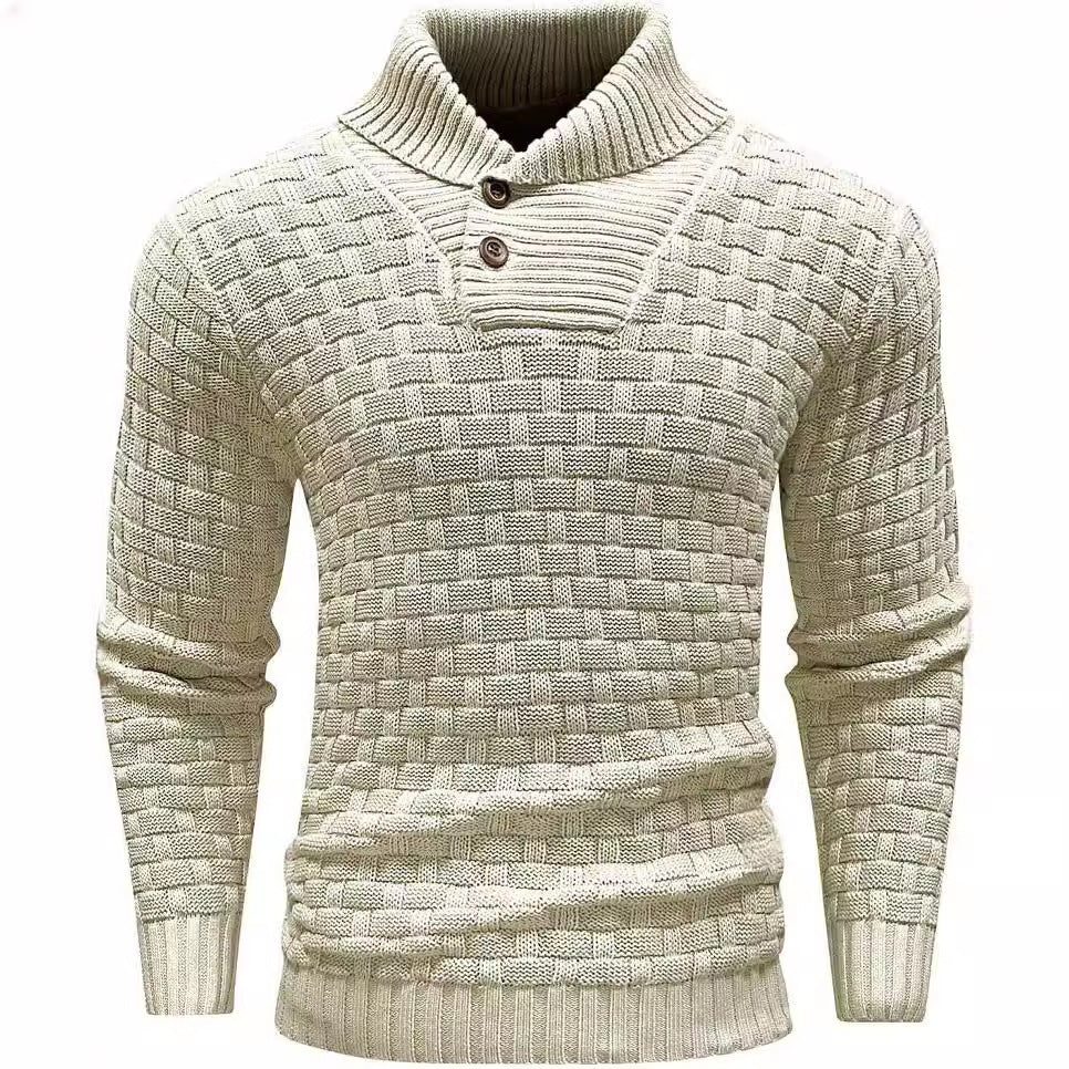 Herren nan strukturierter Strickpullover mit hochschließendem Stehkragen und Zierknopfleiste Drune