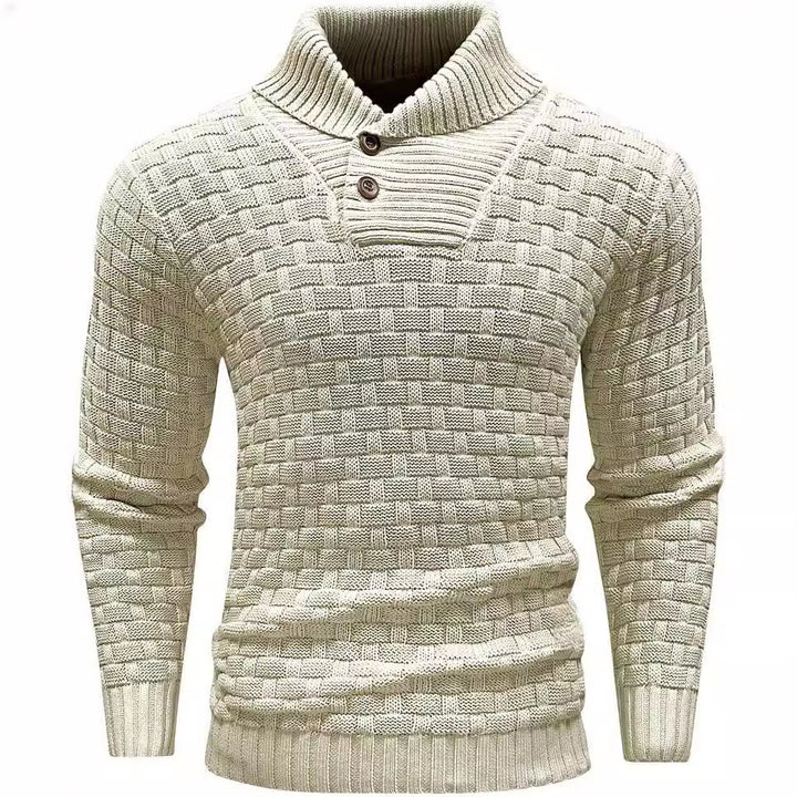 Herren nan strukturierter Strickpullover mit hochschließendem Stehkragen und Zierknopfleiste Drune
