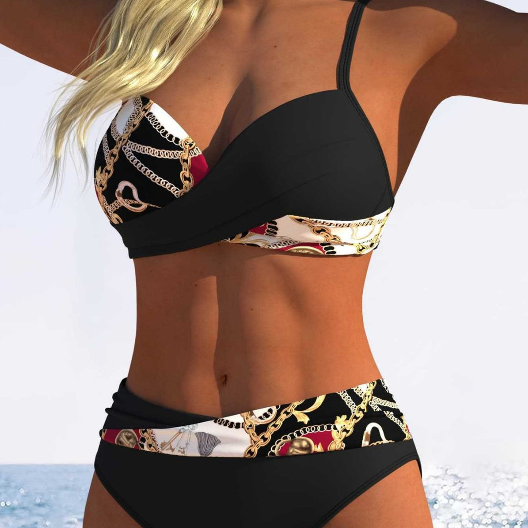 Damen Bikini-Set mit modischer Wickeloptik und schickem Kettenmuster Drune